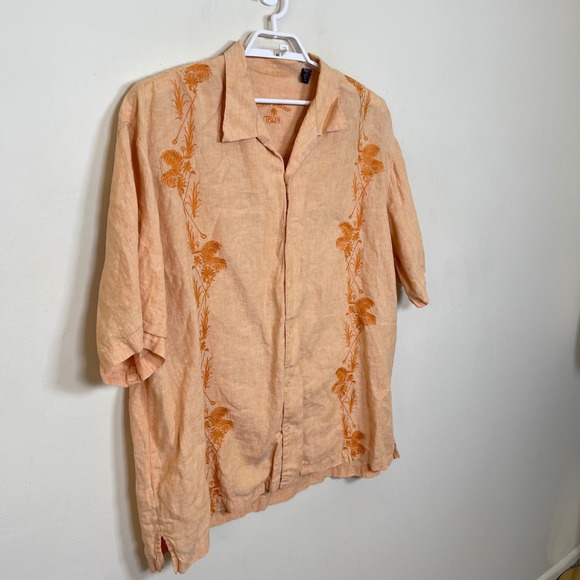 Tommy Bahama Mens XXL Orange 100% Linen Embroidered Golf Palm Camp Shirt Aloha - Picture 4 of 9